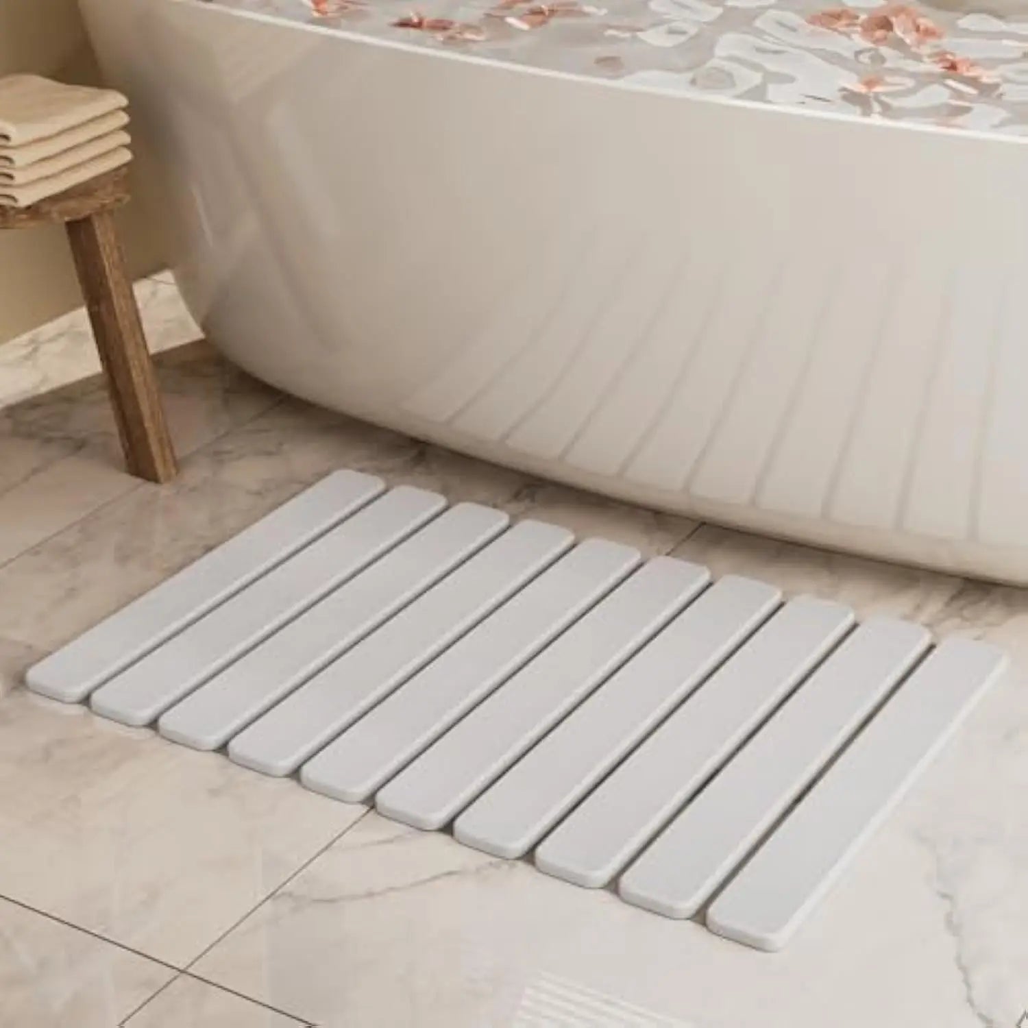 Quick Dry Stone Bathroom Mat Luxury Foldable Bathroom Rug Super Absorbent Bath Mats Non Slip Diatomaceous Earth Diatomite Mat